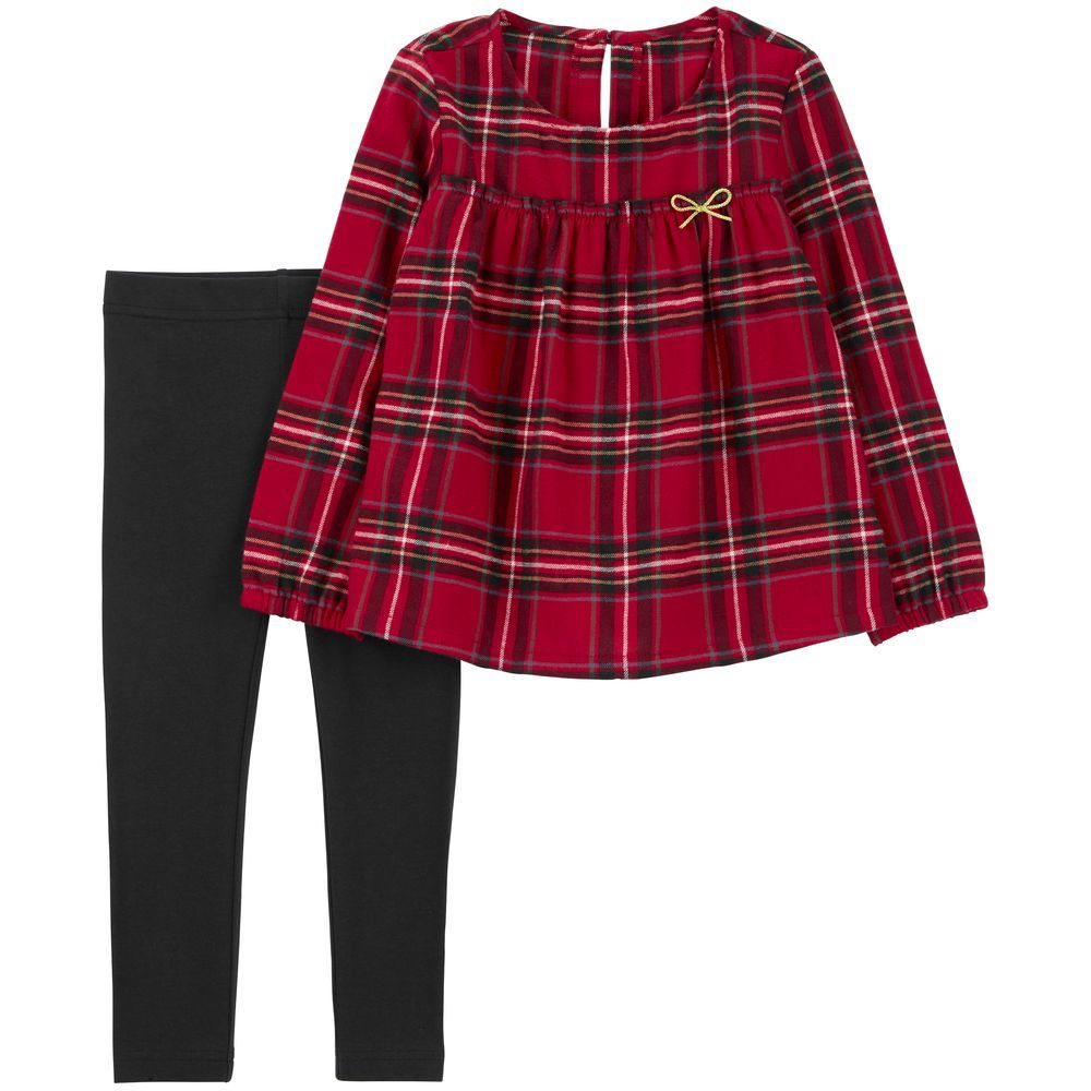 Carters - 2pc-Set - Plaid Flannel Top & Leggings - Red/Black