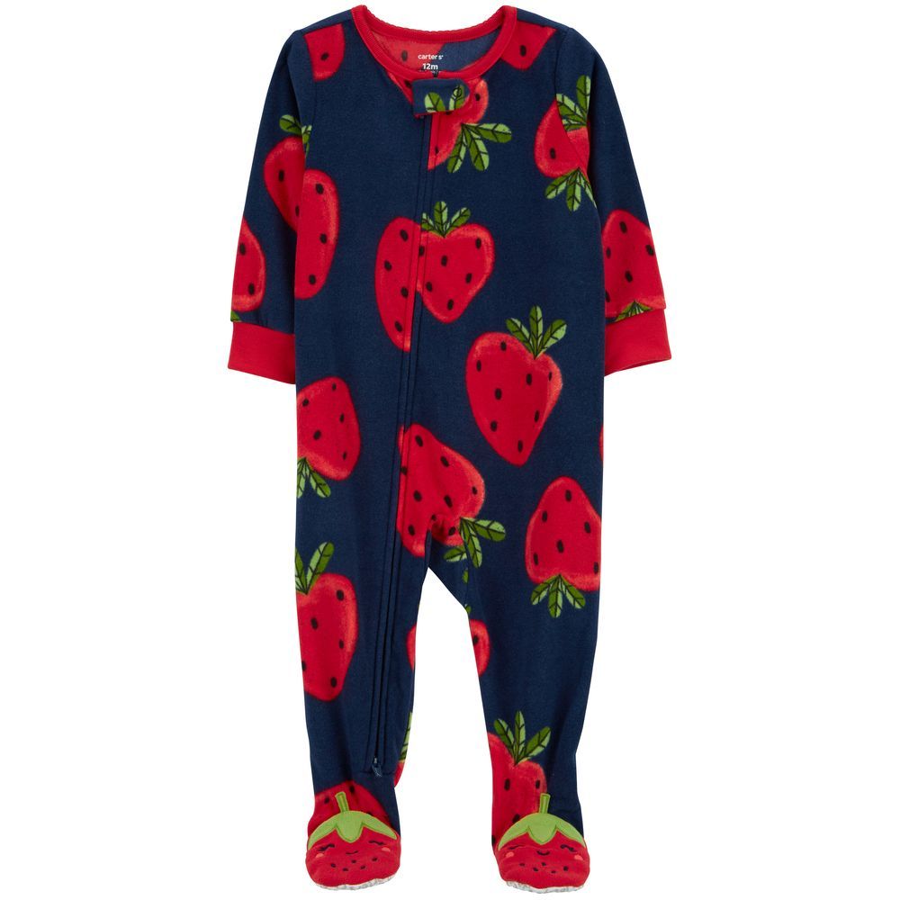 Carters - Strawberry Fleece Footie Sleepsuit - Navy Blue