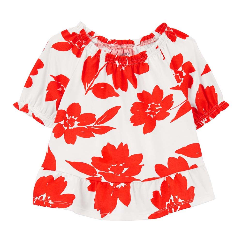 Carters - Girls Floral Smocked Top - Red/White