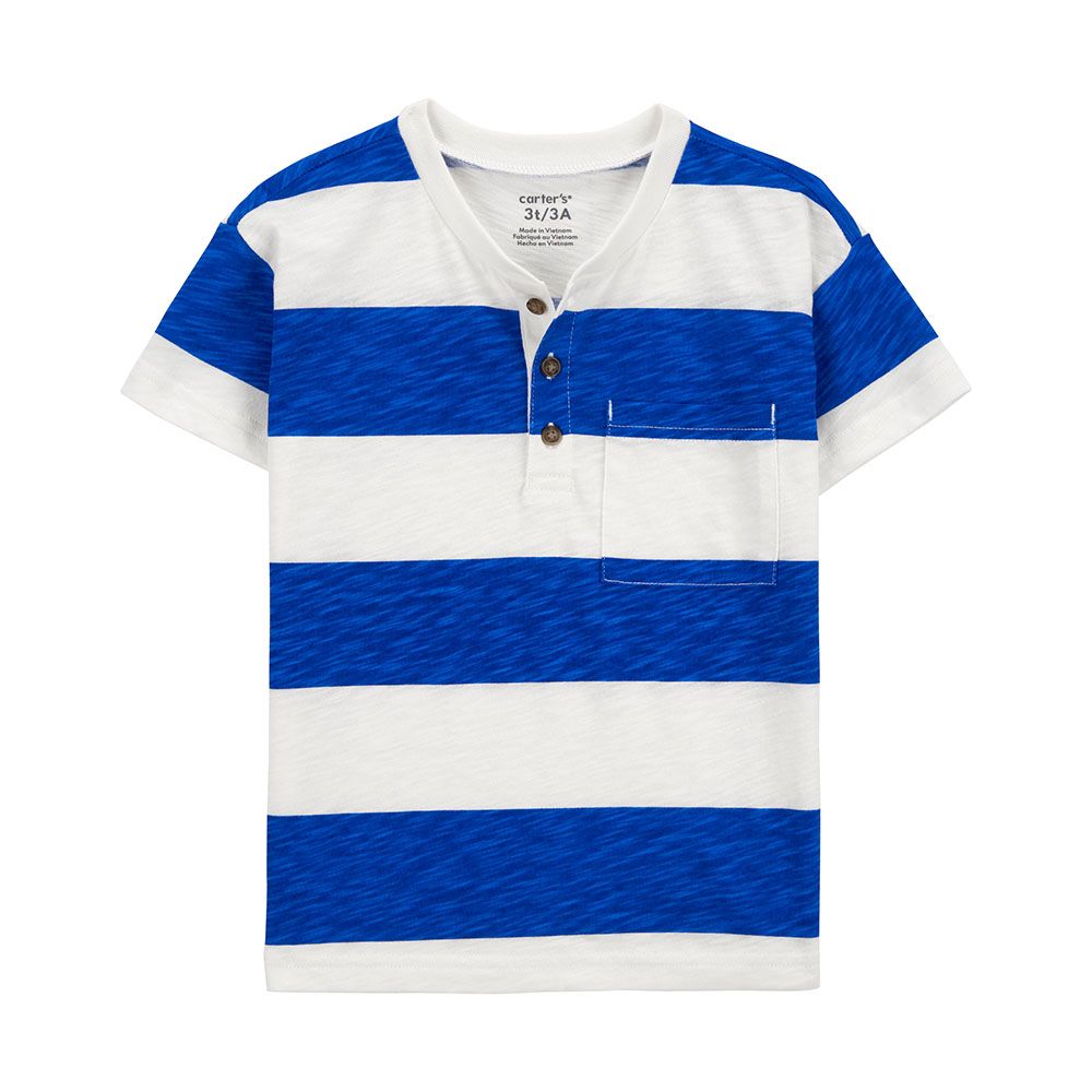 Carters - Boys Striped Jersey Henley T-Shirt - Blue/White