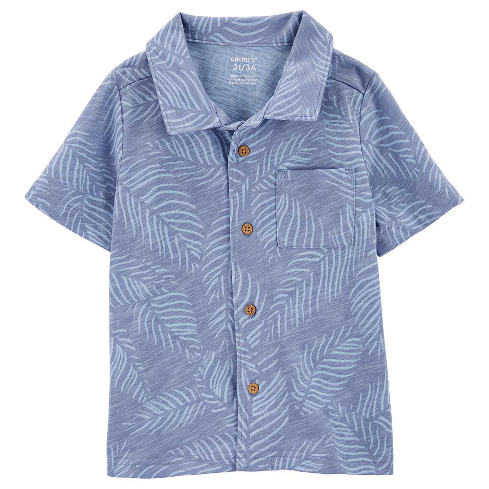 Carters - Toddlers Palm Tree Button-Front Shirt - Blue