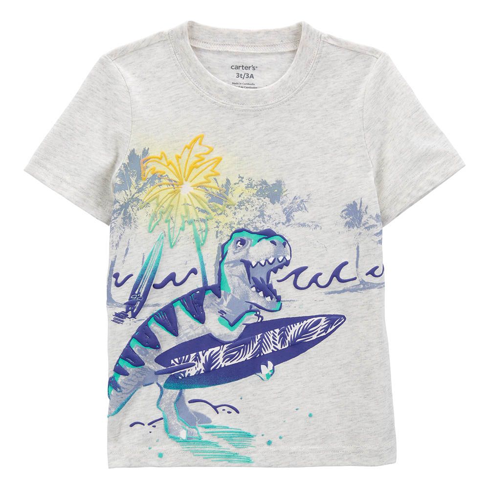 Carters - Toddlers Dinosaur Surfing Jersey Tee - Grey