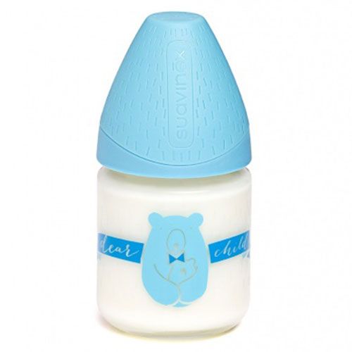 Suavinex - Glass Feeding Bottle 120ml With 3P Round Teat S +0m Bear 1pc