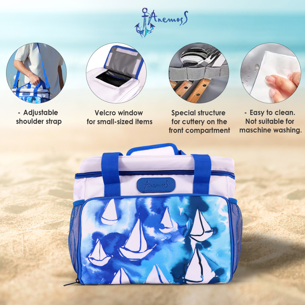 Anemoss - Sail Insulated Lunch Bag - 18.5L - White/Blue