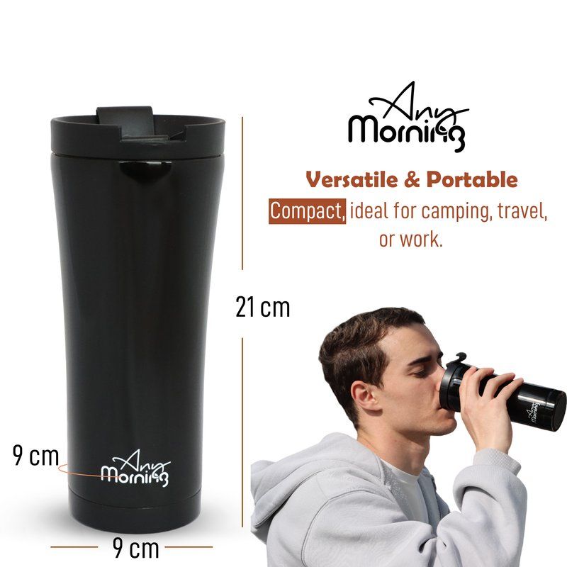 Any Morning - Stainless Steel Travel Mug - 444ml - Black