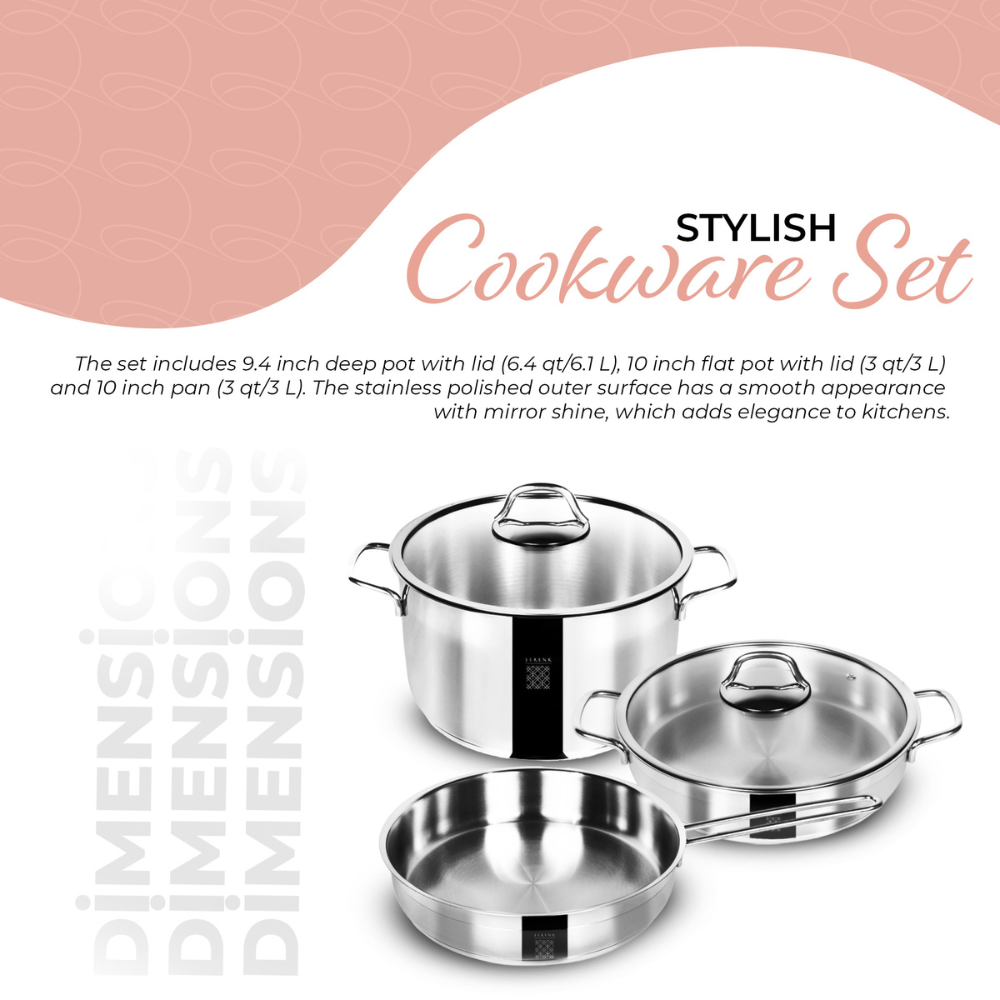 Serenk - Modernist Stainless-Steel Pots and Pans Set - 5pcs