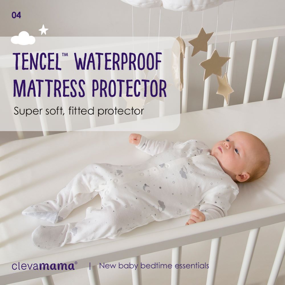 Clevamama Tencel Fitted Waterproof Mattress Protector for Bedside Crib - 46 x 83 x 20 cm, White