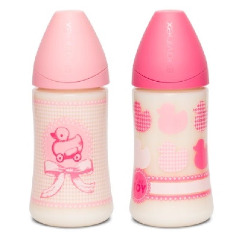 Suavinex - Anatomic Sausage Ducks Baby Bottle 270ml, Pink - Bundle of 2