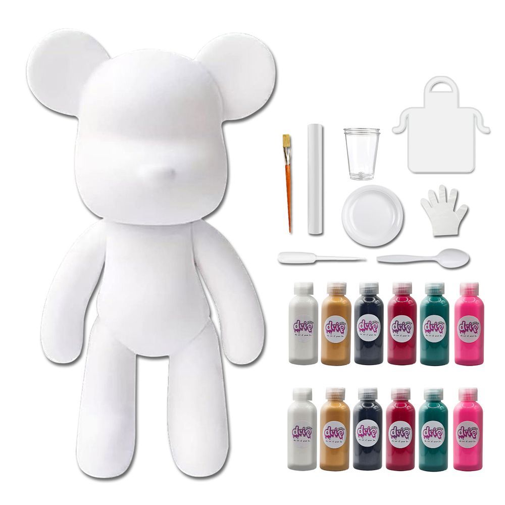 Dubai Drip Art - Mega Pouring Paint Bear Figure XXL - 53cm - White, Gold, Black, Rose-Red, Blue-Green, Fluorescent-Pink