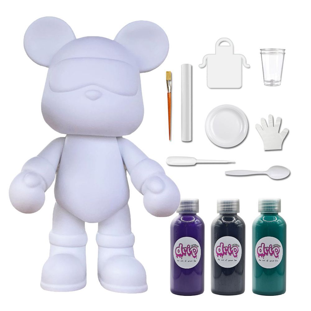 Dubai Drip Art - DIY Acrylic Pouring Paint Cool Bear Kit - 23cm - Dark-Purple/Black/Blue-Green