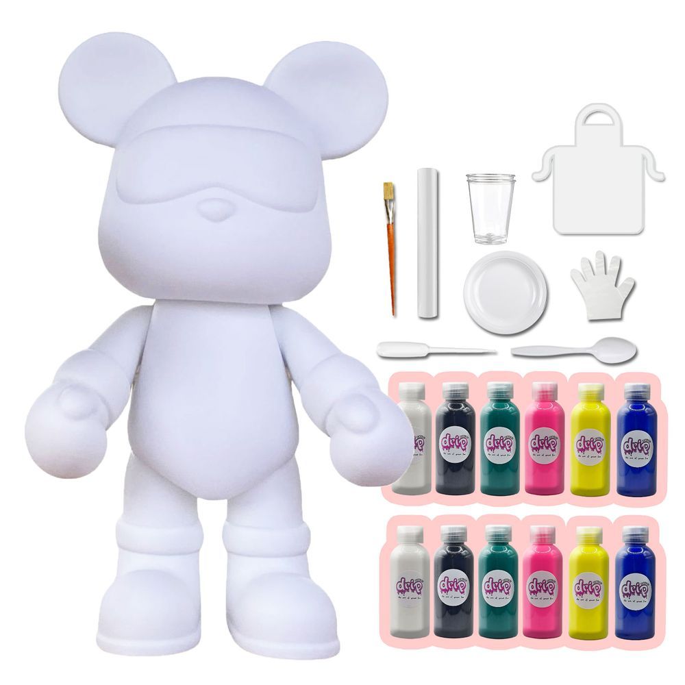 Dubai Drip Art - Cool Bear Mega Pouring Paint Set - White/Black/Blue Green/Fluorescent Pink/Lemon Yellow/Dark Blue - XXL