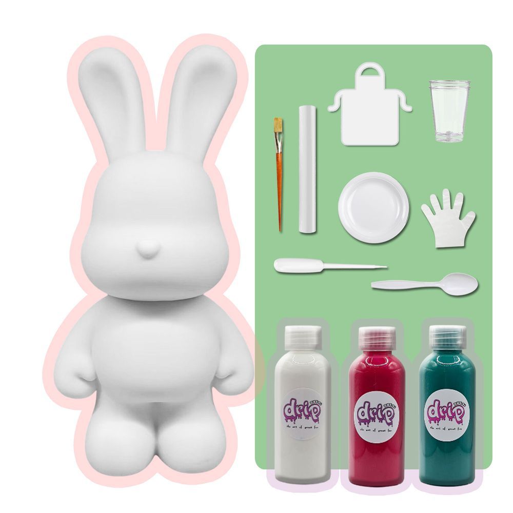 Dubai Drip Art - DIY Money Saver Bunny Acrylic Paint Pouring Kit - White/Rose Red/Blue Green