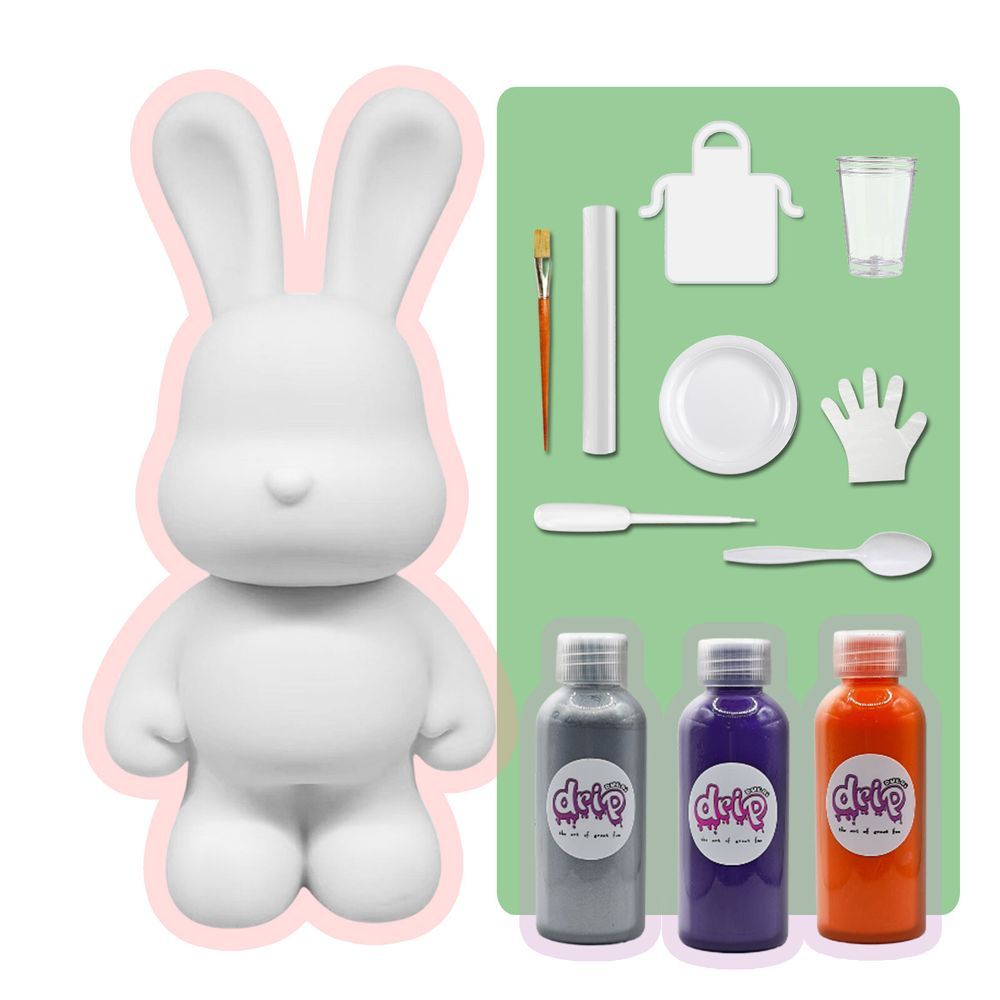 Dubai Drip Art - DIY Money Saver Bunny Acrylic Paint Pouring Kit - Silver/Dark Purple/Orange