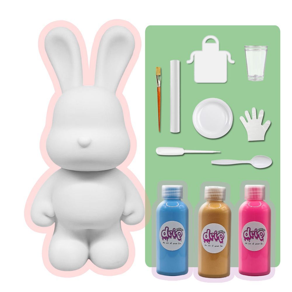 Dubai Drip Art - DIY Money Saver Bunny Acrylic Paint Pouring Kit - Light Blue/Gold/Fluorescent Pink