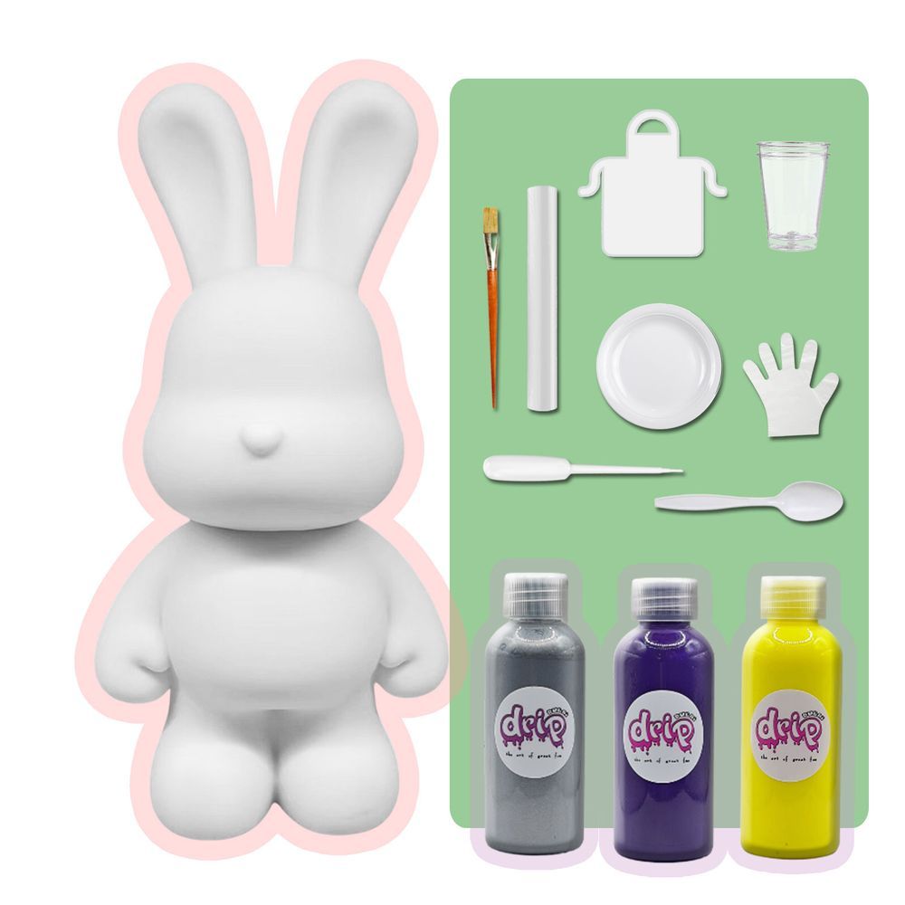 Dubai Drip Art - DIY Money Saver Bunny Acrylic Paint Pouring Kit - Silver/Dark Purple/Lemon Yellow