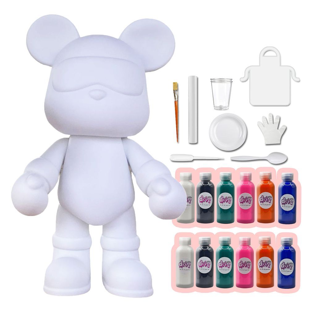 Dubai Drip Art - Cool Bear Mega Pouring Paint Set - White/Black/Blue Green/Fluorescent Pink/Orange/Dark Blue - XXL