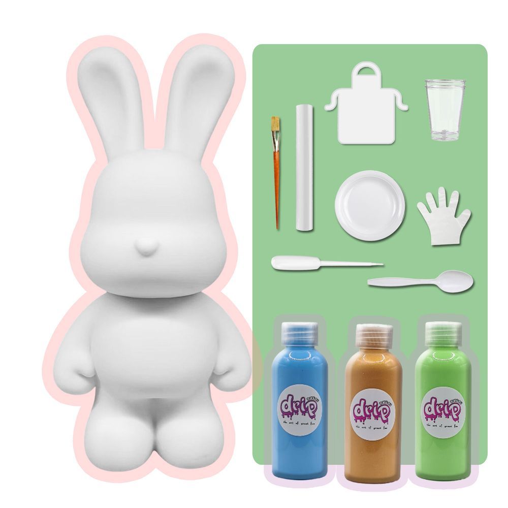 Dubai Drip Art - DIY Money Saver Bunny Acrylic Paint Pouring Kit - Light Blue/Gold/Mint Green