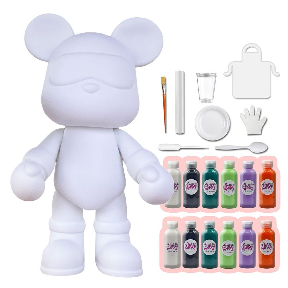 Dubai Drip Art - Cool Bear Mega Pouring Paint Set - White/Black/Blue Green/Mint Green/Light Purple/Orange - XXL