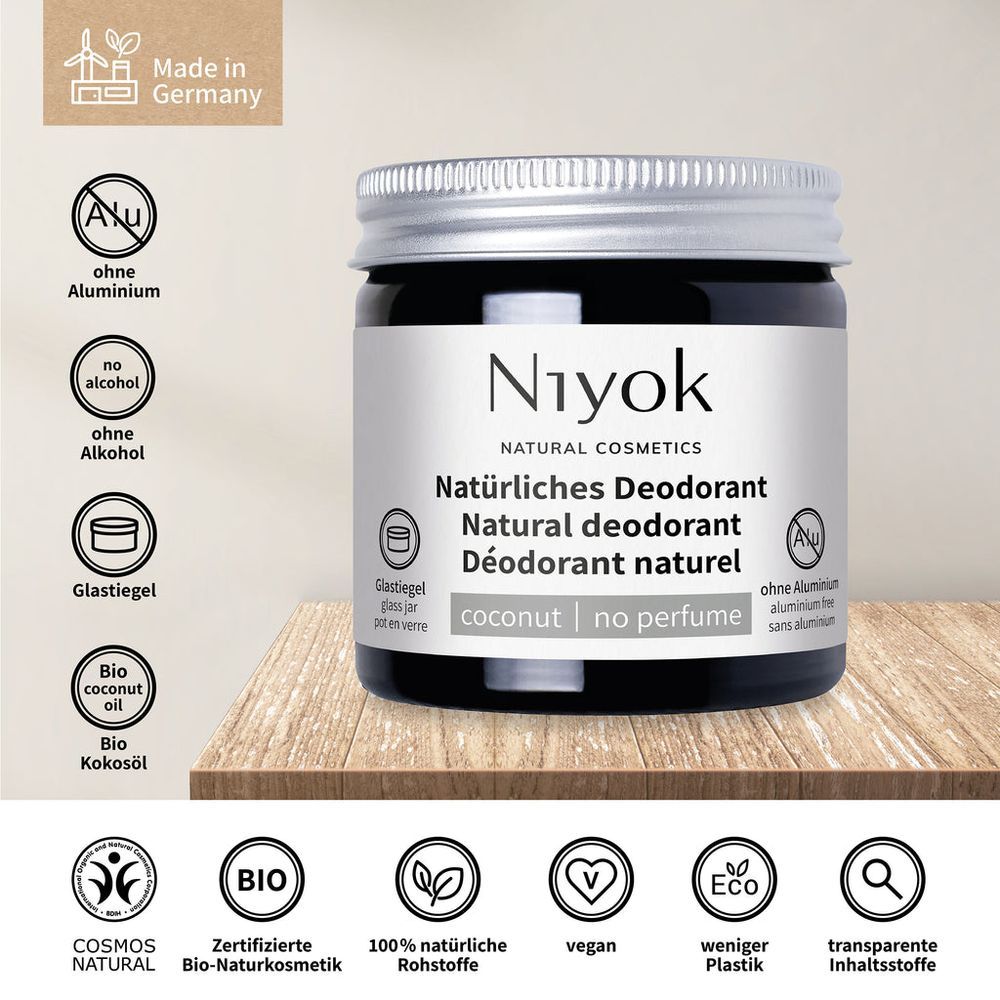 Niyok - 2-In-1 Natural Deodorant Cream - No Perfume Coconut - 40 ml