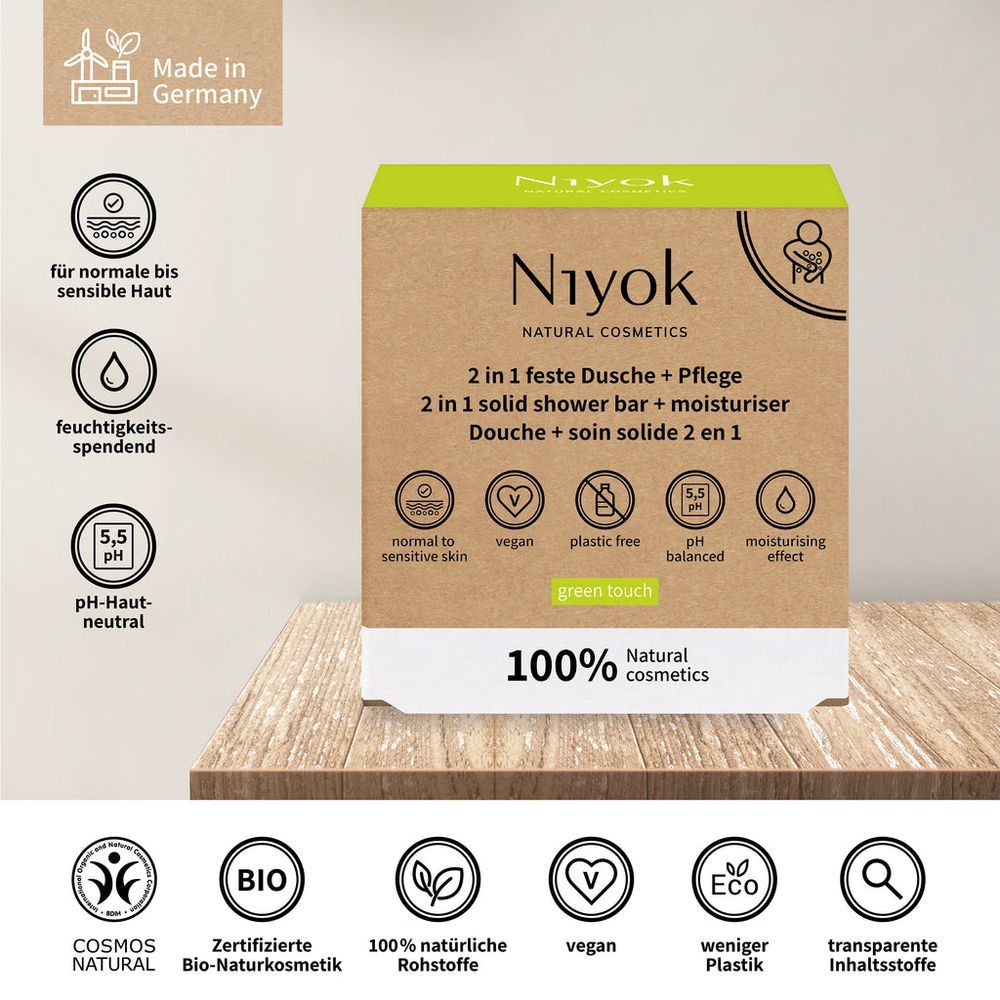 Niyok - 2-In-1 Solid Shower Bar And Moisturiser - Green Touch - 80 gm