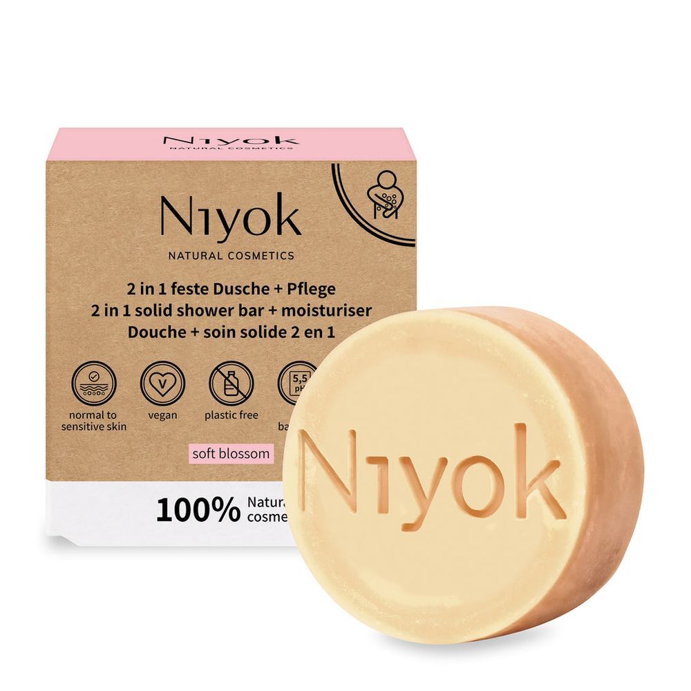 Niyok - 2-In-1 Solid Shower Bar And Moisturiser - Soft Blossom - 80 gm