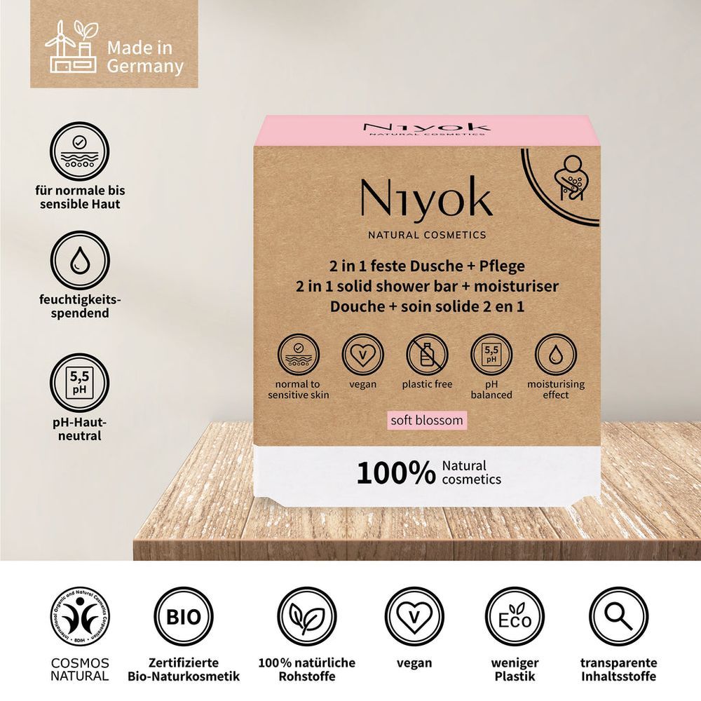 Niyok - 2-In-1 Solid Shower Bar And Moisturiser - Soft Blossom - 80 gm