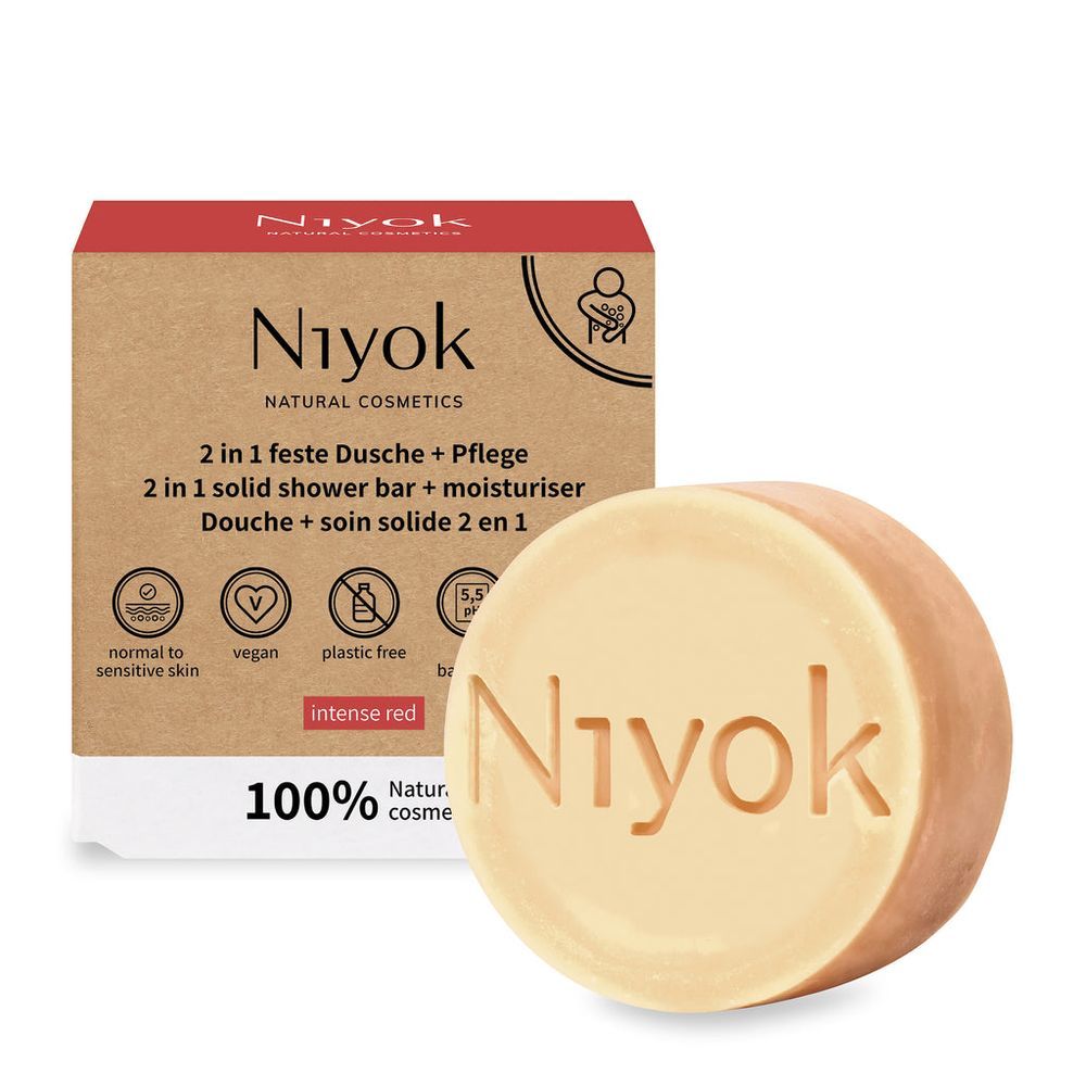 Niyok - 2-In-1 Solid Shower Bar And Moisturiser - Intense Red - 80 gm