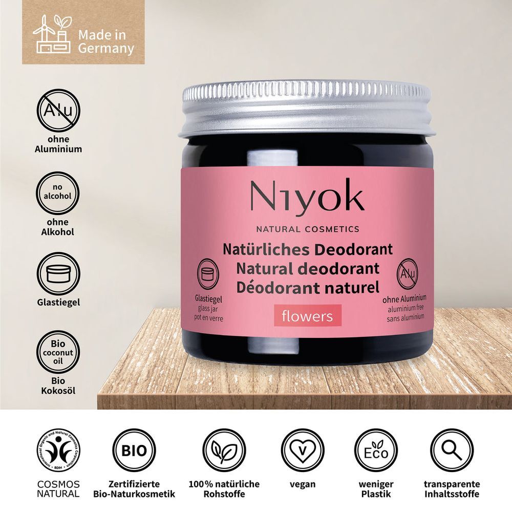 Niyok - 2-In-1 Natural Deodorant Cream - Flowers - 40 ml