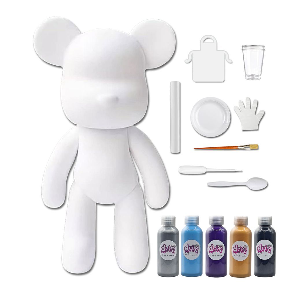 Dubai Drip Art - DIY Acrylic Pouring Paint Money Saving Bear Set - 33cm - Silver/Light-Blue/Dark-Purple/Gold/Black