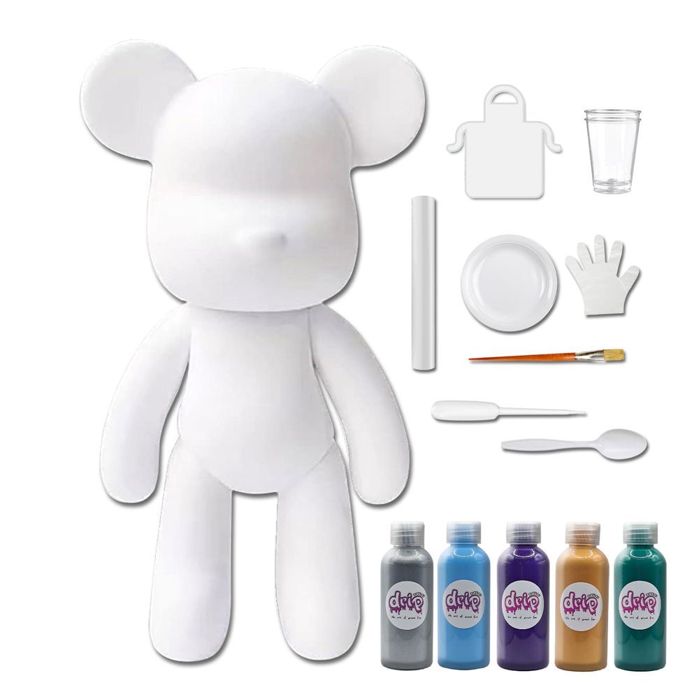 Dubai Drip Art - DIY Acrylic Pouring Paint Money Saving Bear Set - 33cm - Silver/Light-Blue/Dark-Purple/Gold/Blue-Green