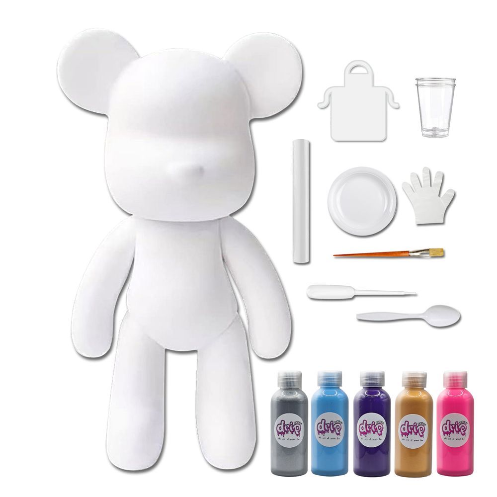 Dubai Drip Art - DIY Acrylic Pouring Paint Money Saving Bear Set - 33cm - Silver/Light-Blue/Dark-Purple/Gold/Fluorescent-Pink