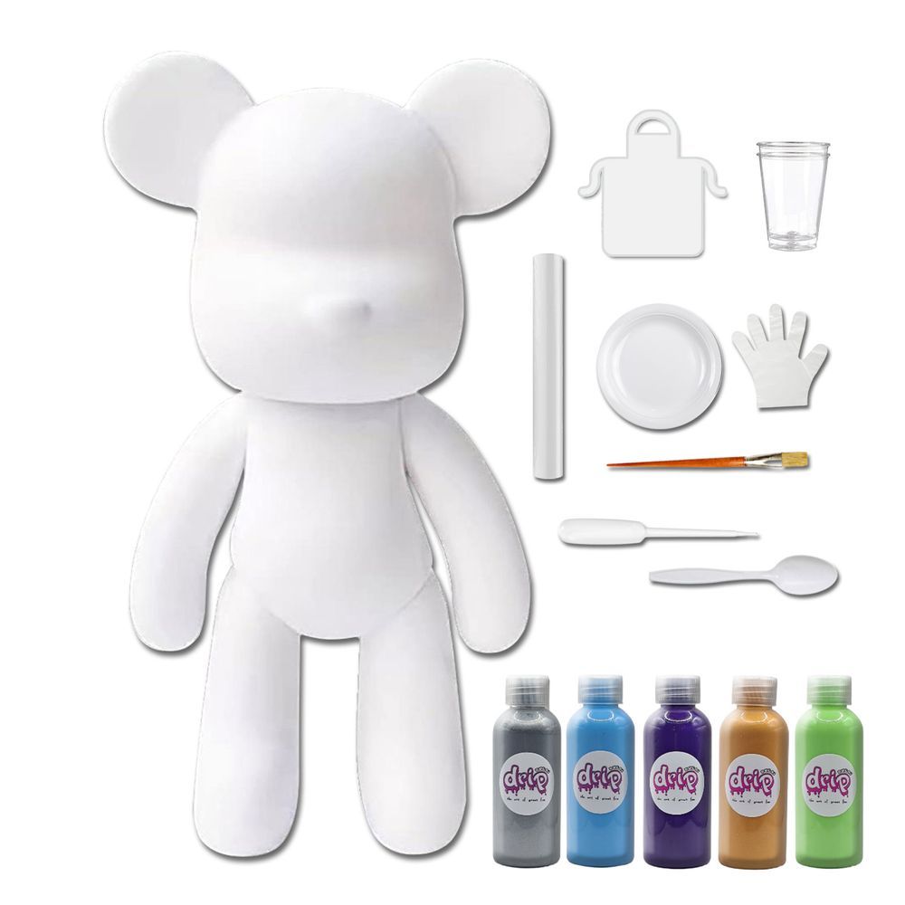 Dubai Drip Art - DIY Acrylic Pouring Paint Money Saving Bear Set - 33cm - Silver/Light-Blue/Dark-Purple/Gold/Mint-Green