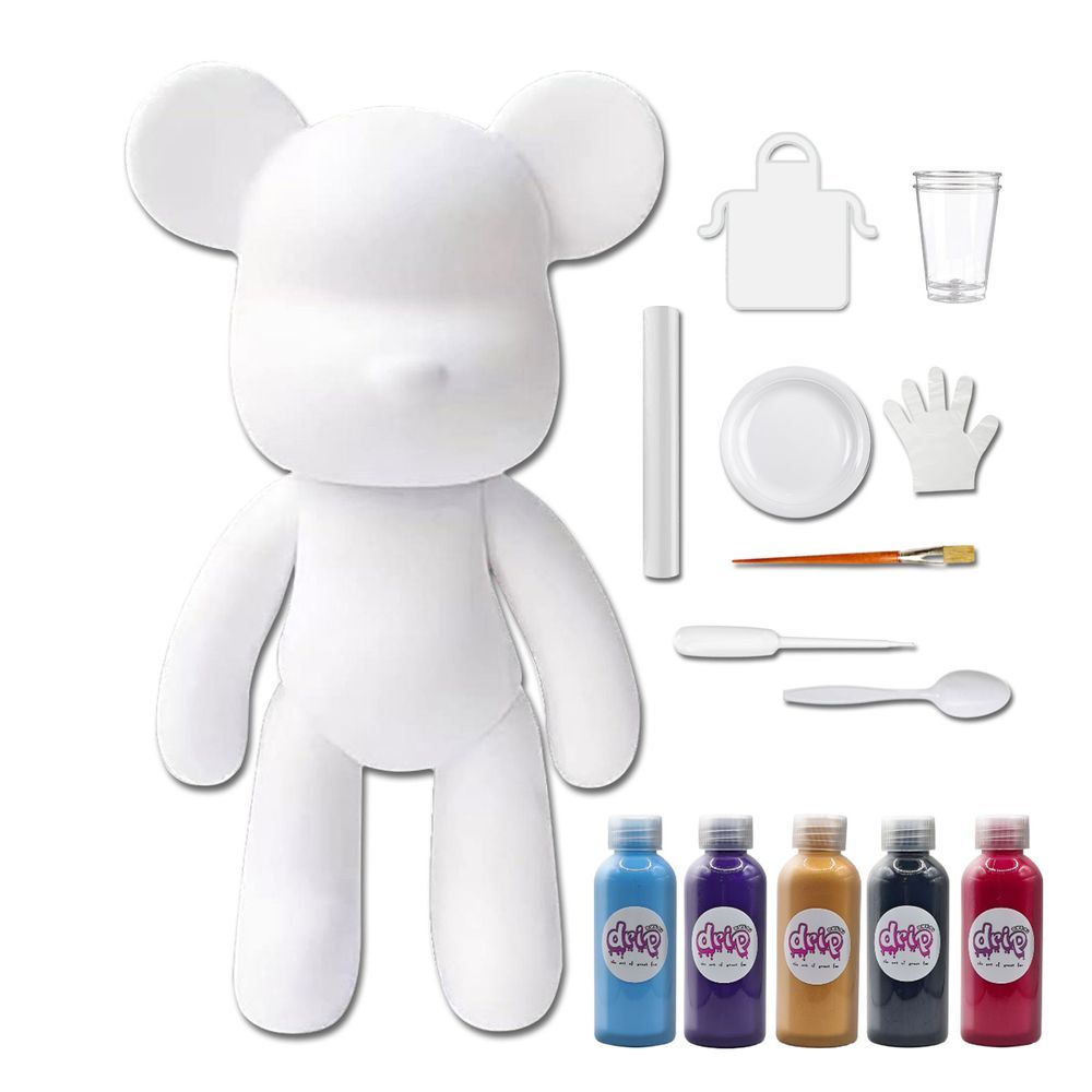 Dubai Drip Art - DIY Acrylic Pouring Paint Money Saving Bear Set - 33cm - Light-Blue/Dark-Purple/Gold/Black/Rose-Red