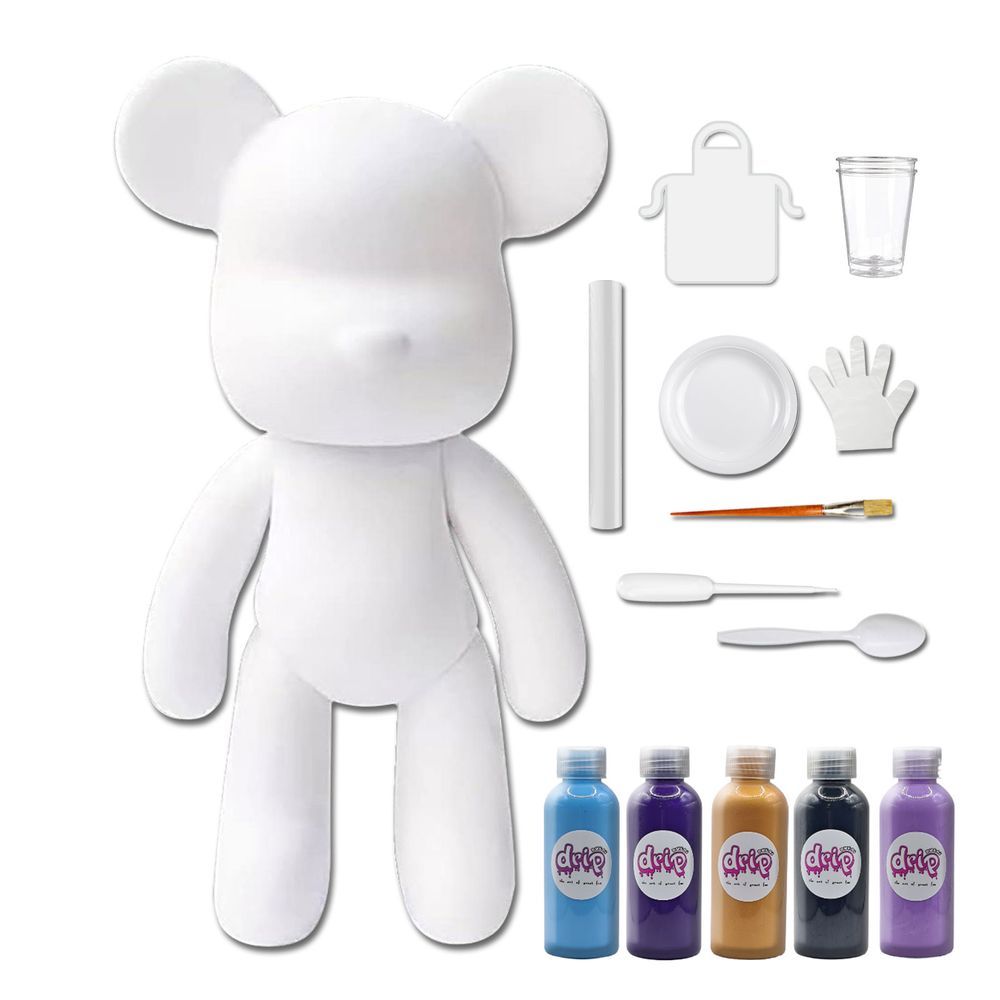 Dubai Drip Art - DIY Acrylic Pouring Paint Money Saving Bear Set - 33cm - Light-Blue/Dark-Purple/Gold/Black/Light-Purple