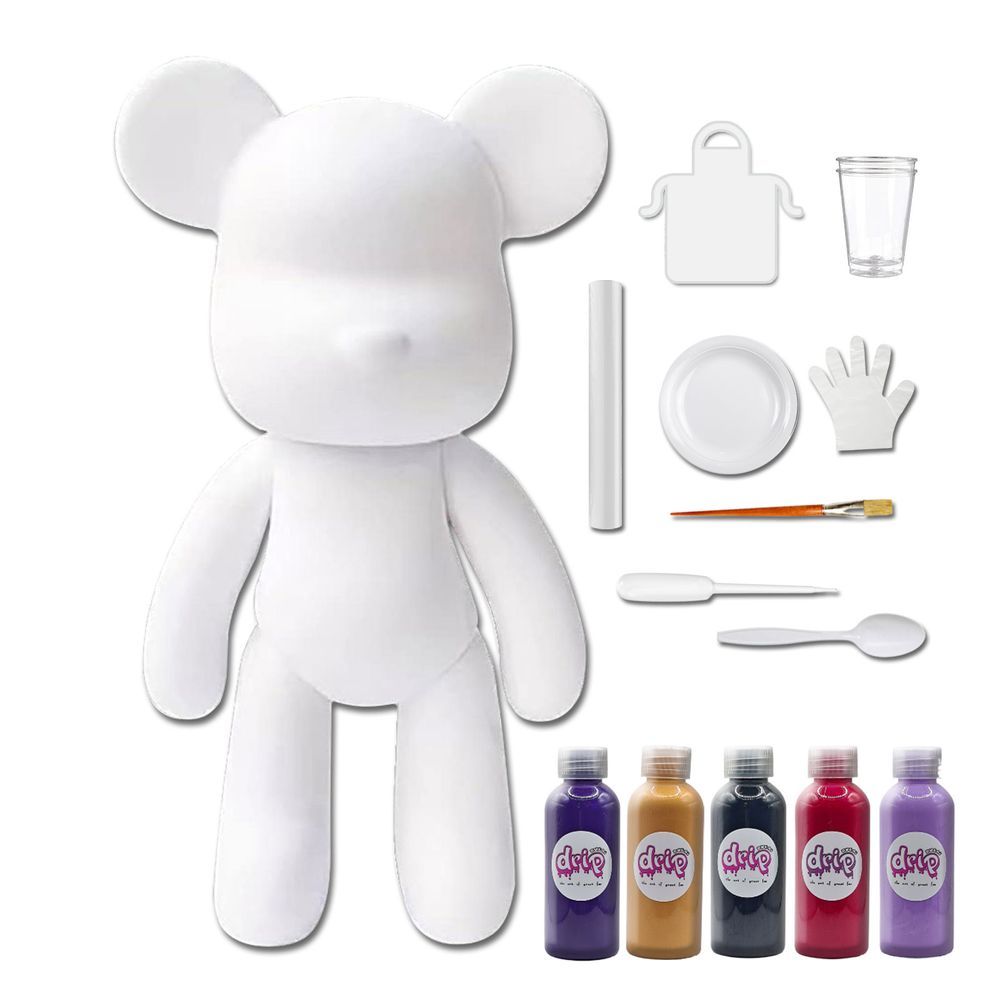 Dubai Drip Art - DIY Acrylic Pouring Paint Money Saving Bear Set - 33cm - Dark-Purple/Gold/Black/Rose-Red/Light-Purple