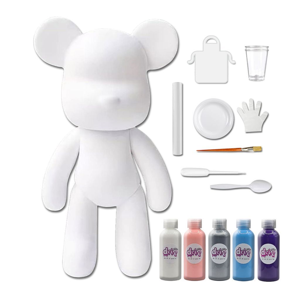 Dubai Drip Art - DIY Acrylic Pouring Paint Money Saving Bear Set - 33cm - White/Light-Pink/Silver/Light-Blue/Dark-Purple