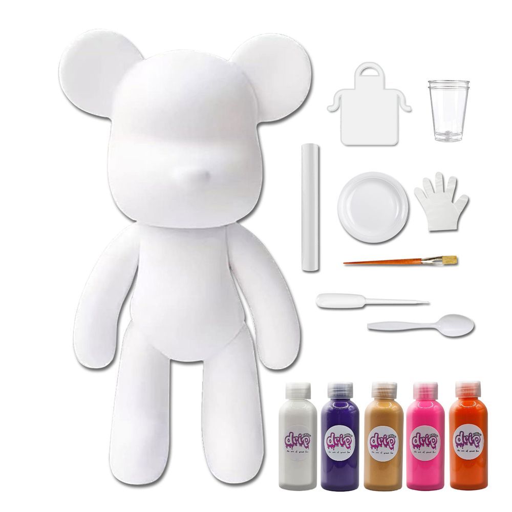 Dubai Drip Art - DIY Acrylic Pouring Paint Money Saving Bear Set - 33cm - White/Dark-Purple/Gold/Fluorescent-Pink/Orange