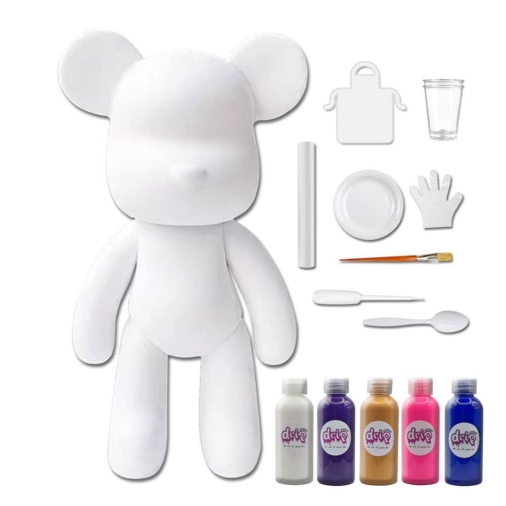 Dubai Drip Art - DIY Acrylic Pouring Paint Money Saving Bear Set - 33cm - White/Dark-Purple/Gold/Fluorescent-Pink/Dark-Blue