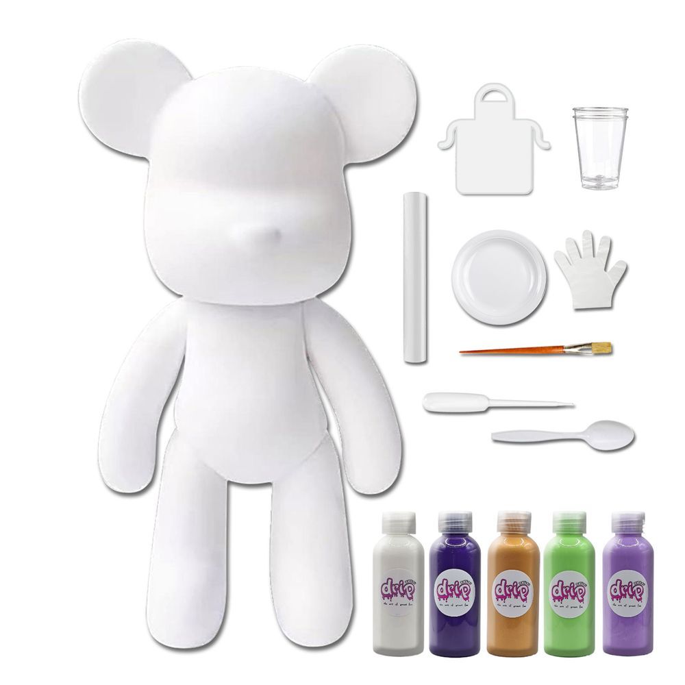 Dubai Drip Art - DIY Acrylic Pouring Paint Money Saving Bear Set - 33cm - White/Dark-Purple/Gold/Mint-Green/Light-Purple