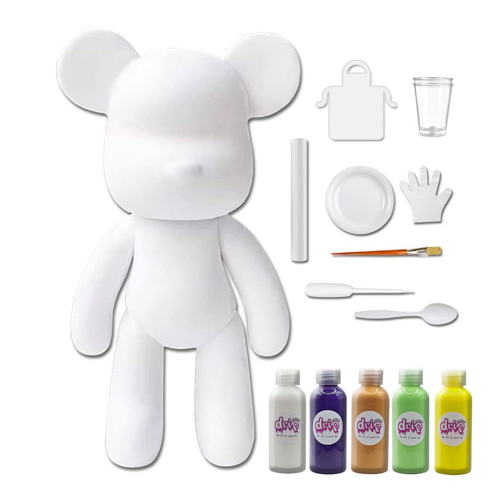 Dubai Drip Art - DIY Acrylic Pouring Paint Money Saving Bear Set - 33cm - White/Dark-Purple/Gold/Mint-Green/Lemon-Yellow