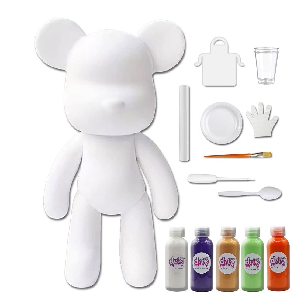 Dubai Drip Art - DIY Acrylic Pouring Paint Money Saving Bear Set - 33cm - White/Dark-Purple/Gold/Mint-Green/Orange