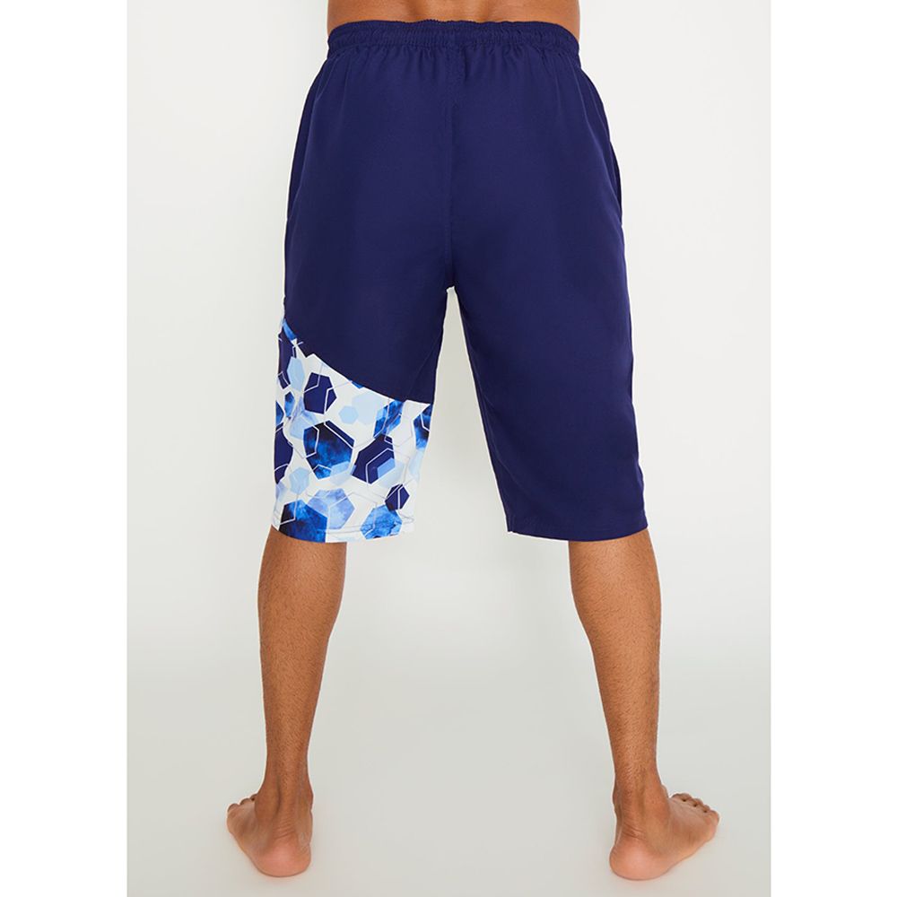 Coega Sunwear - Men's Swim Capris - Navy Watercolor Hexagons