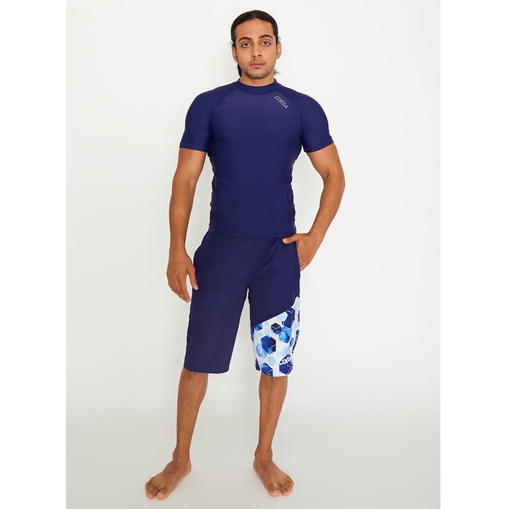 Coega Sunwear - Men's Swim Capris - Navy Watercolor Hexagons