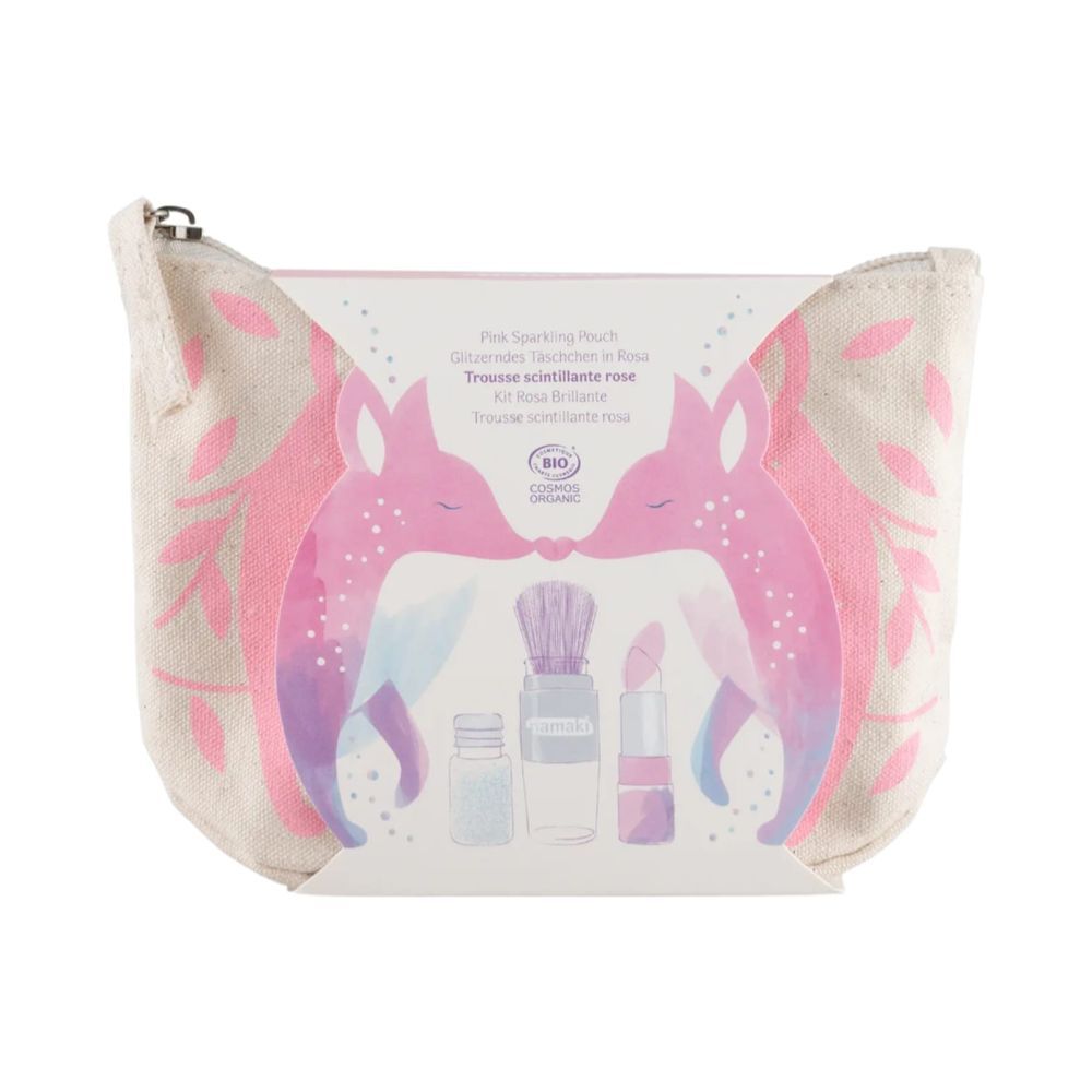 Namaki - Sparkling Organic Makeup Pouch - 2pc Set - Pink Fox