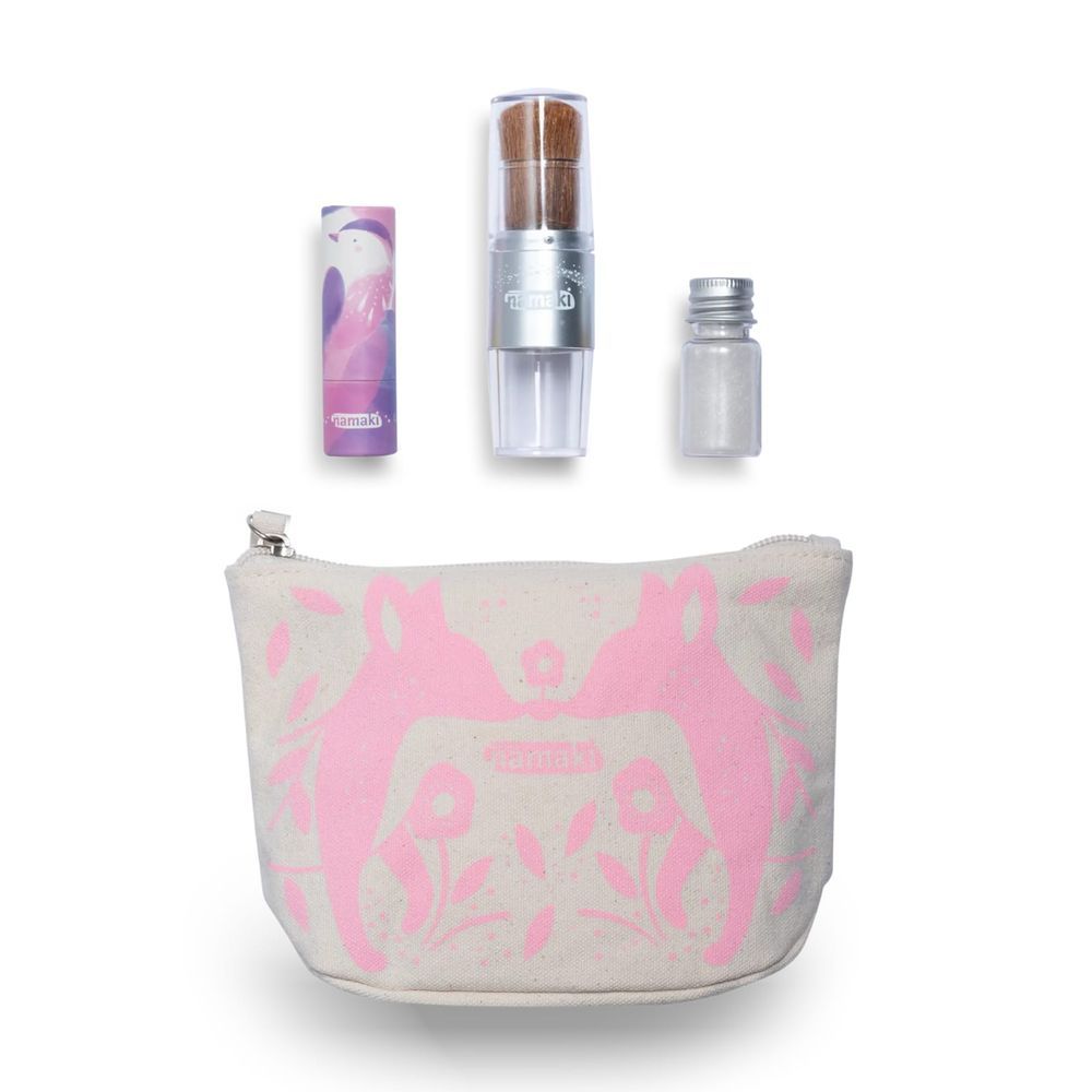 Namaki - Sparkling Organic Makeup Pouch - 2pc Set - Pink Fox