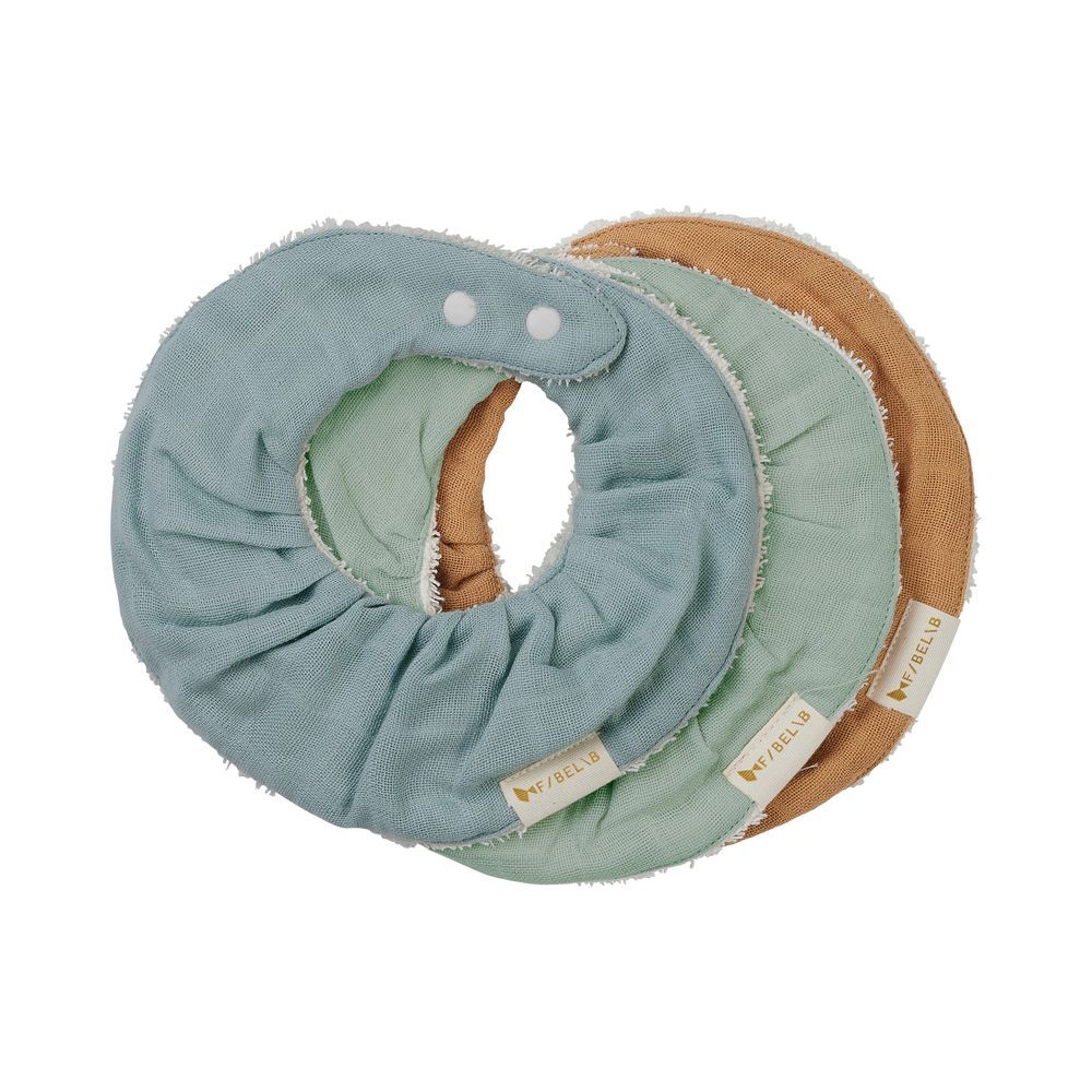 Fabelab - Organic Ruffle Bib - Pack of 3 - Cottage Blue Mix