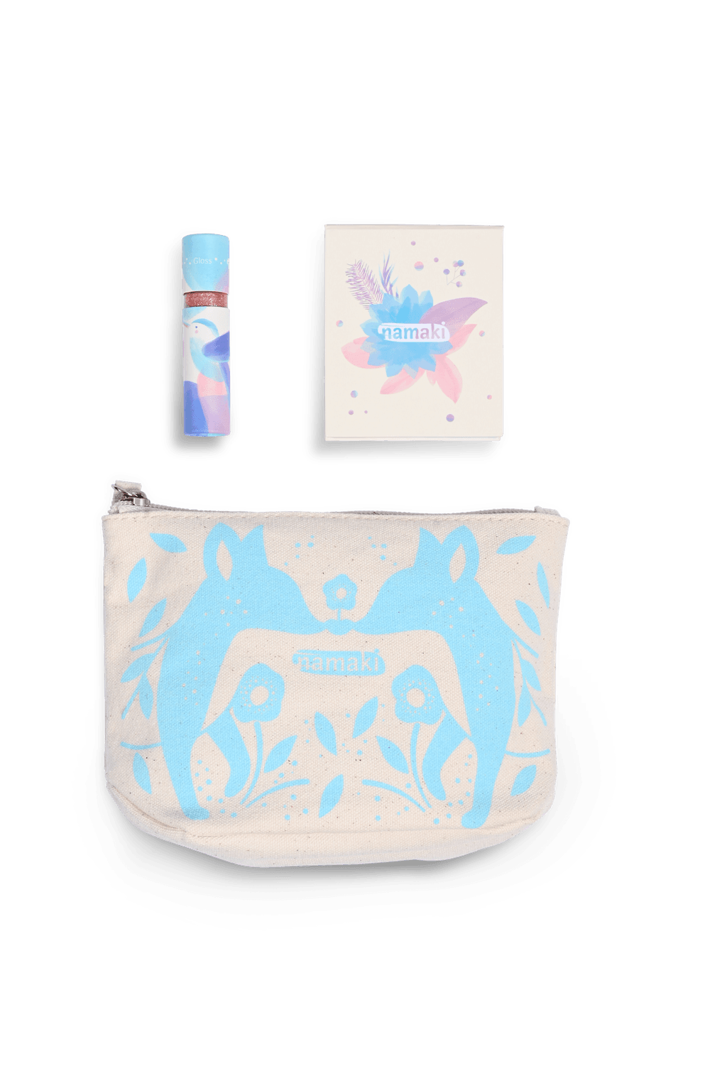 Namaki - Sparkling Makeup Pouch - Blue Fox - 3 Pcs