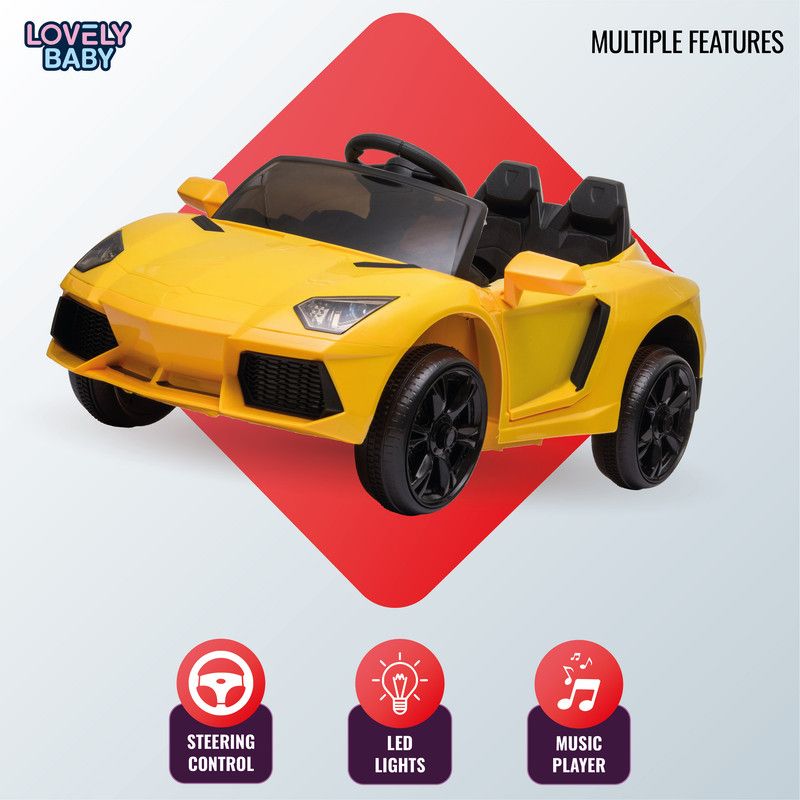 Lovely Baby - Rechargeable Ride On Super Car For Kids 12V - Yellow