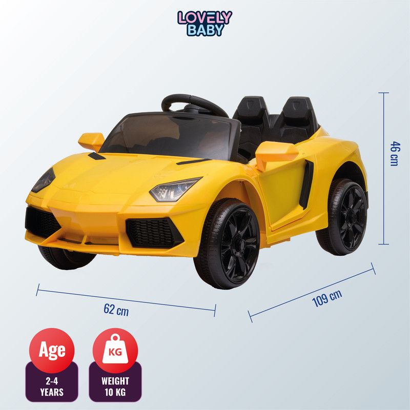 Lovely Baby - Rechargeable Ride On Super Car For Kids 12V - Yellow