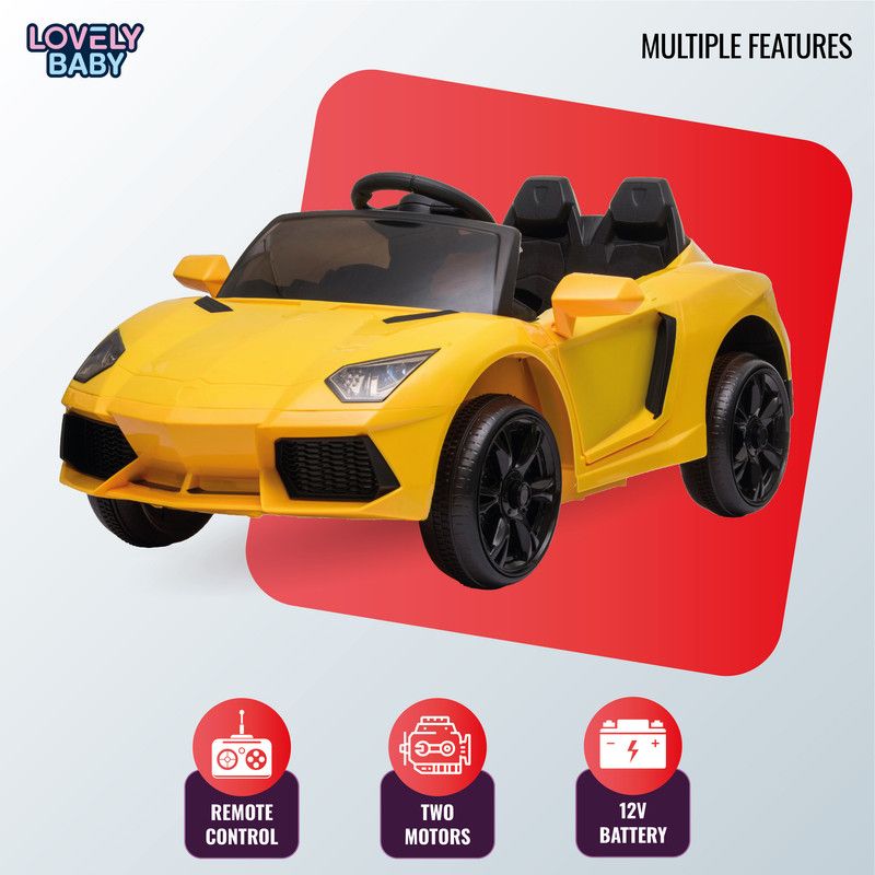 Lovely Baby - Rechargeable Ride On Super Car For Kids 12V - Yellow